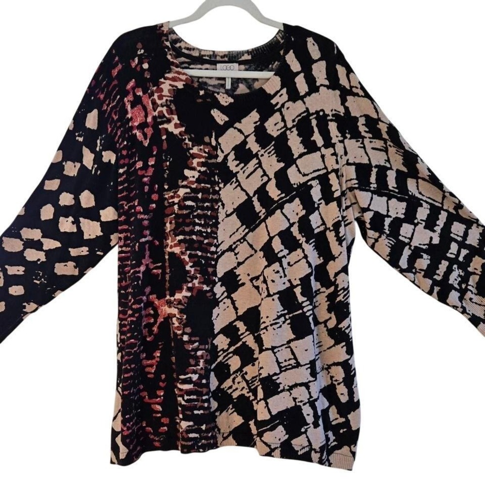 Logo by Lori Goldstein, abstract print, cotton‎ & cashmere sweater.Size XXL
